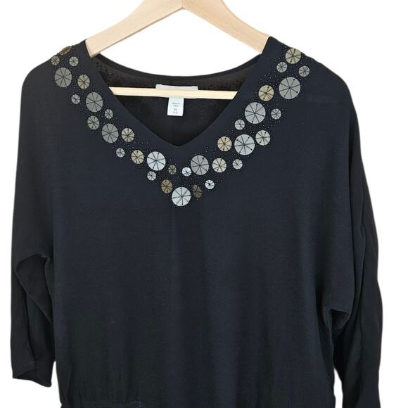 Coldwater Creek Blouse Embellished VNeck Longer Black Women's XSmall (4-6) - Picture 2 of 8